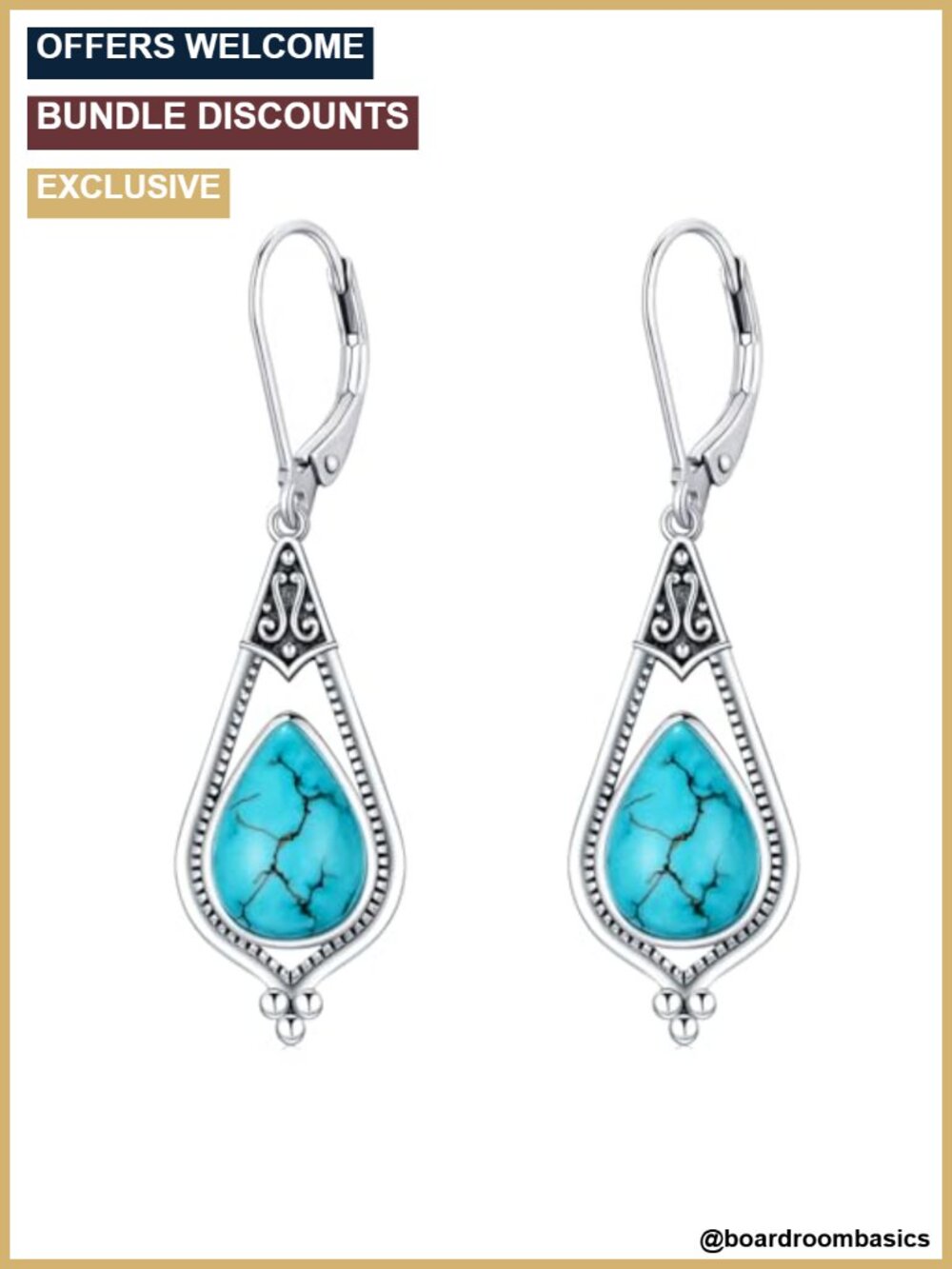 Sterling Silver Turquoise Dangle Drop Earrings Vintage Western